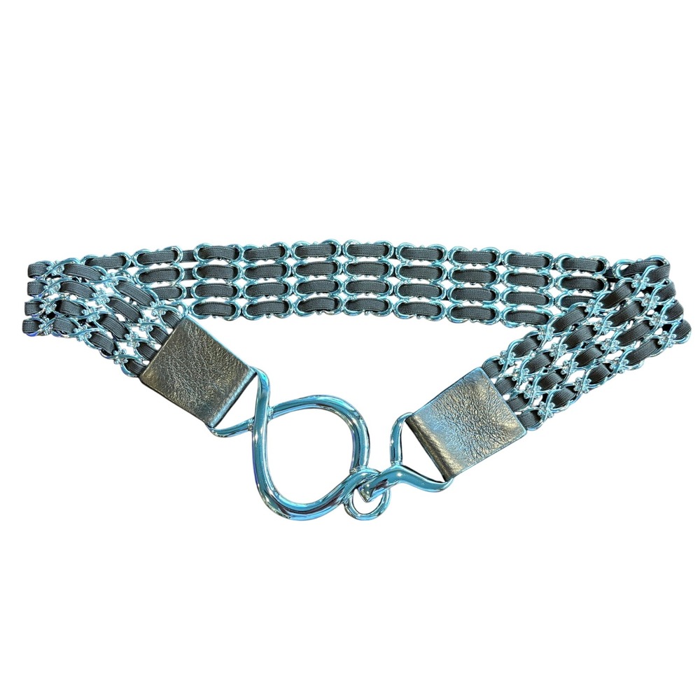 Suzie‎ Roher Chain Belt Metallic Gold Leather Interlocking Buckle Statement
